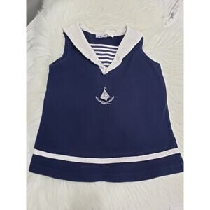 Hartstrings Navy Dress Embroidered Nautical Sailor Toddler‎ Girl 4t vintage